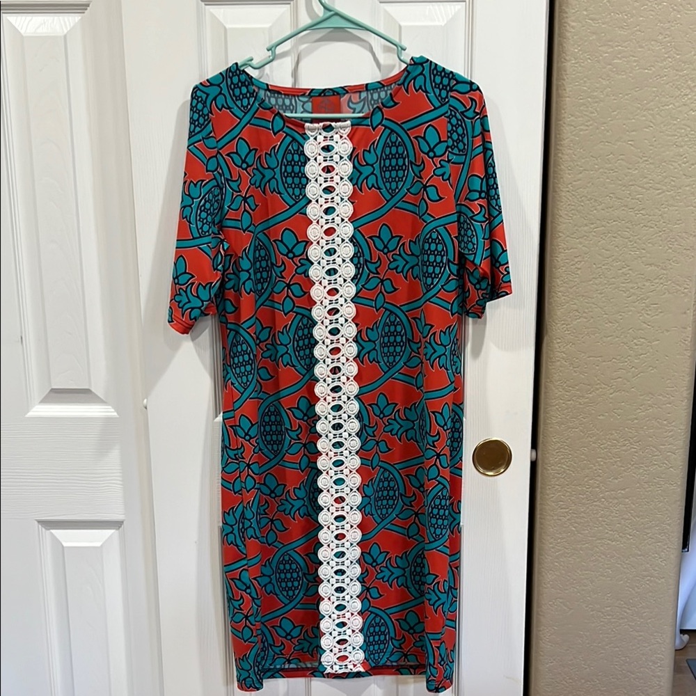 Tracy Negoshian Red and White Sheath Dress